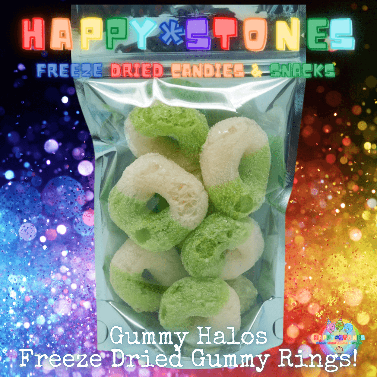 Freeze dried gummy rings green apple gummy halos