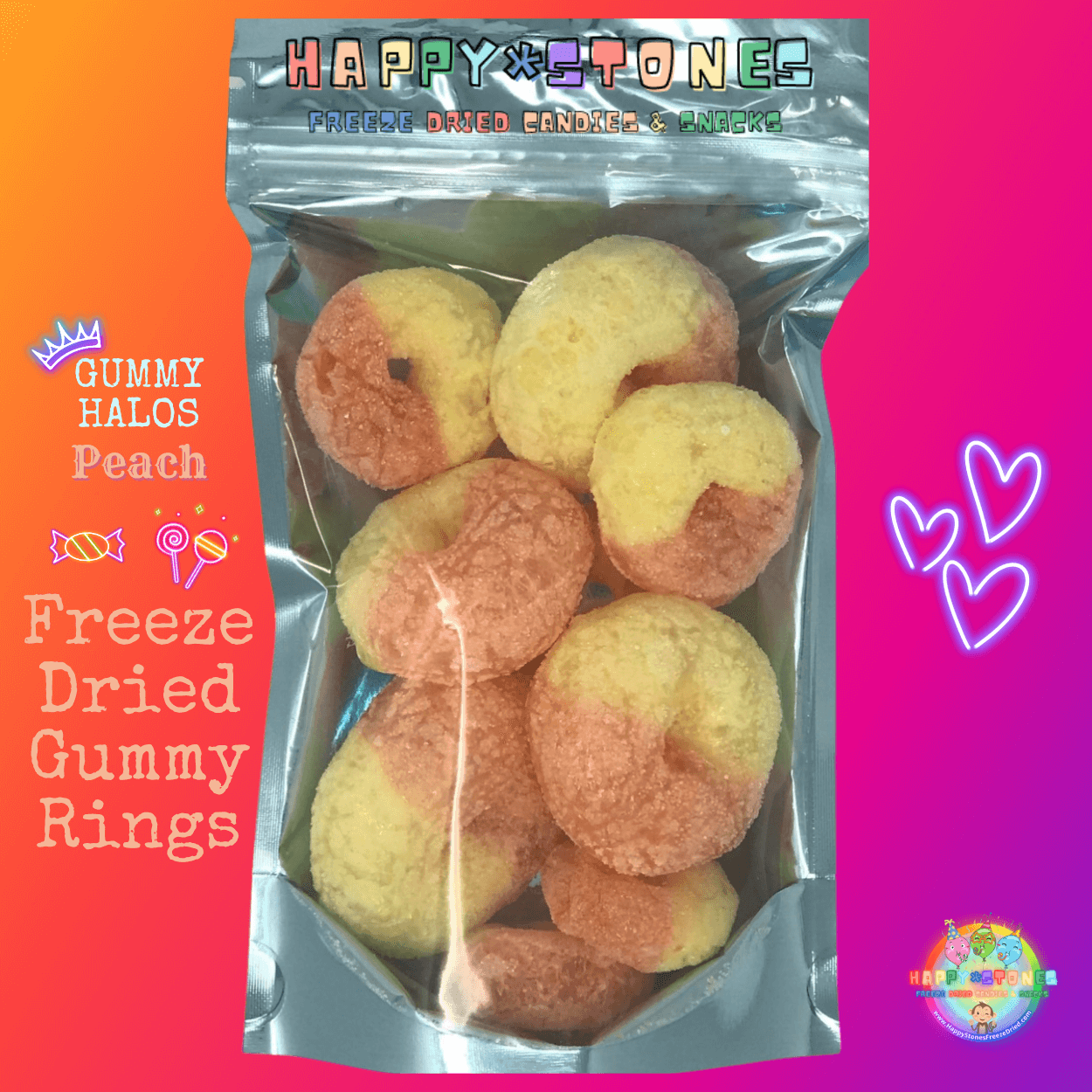 Freeze Dried Peach Rings Gummy Candy Gummy Halos