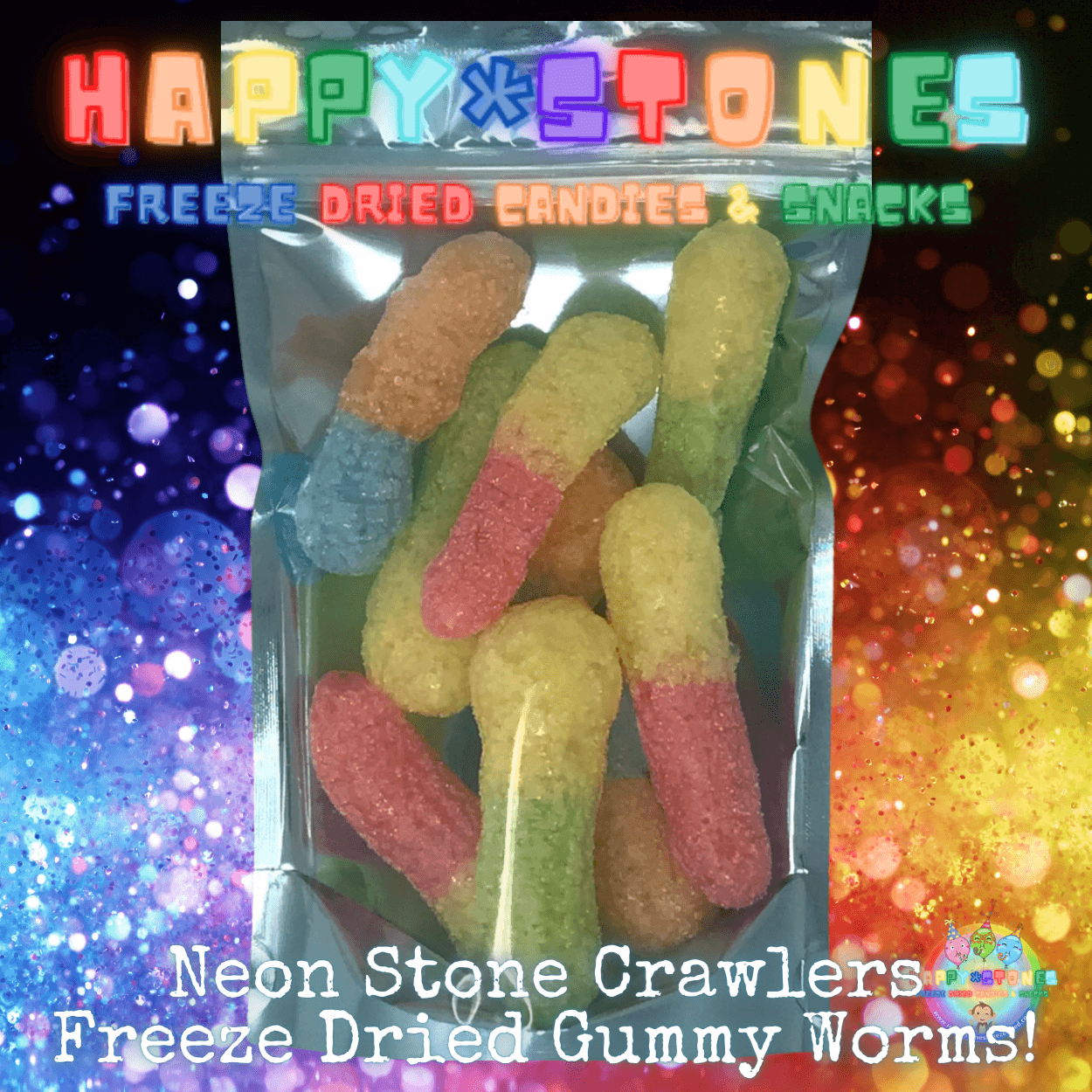 Freeze Dried Sour Gummy Worms Candy Neon Stone Crawlers
