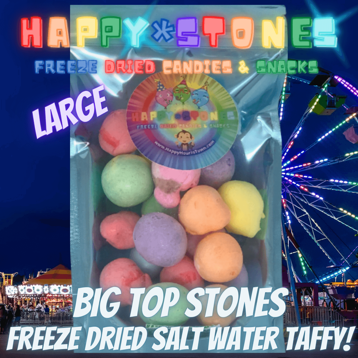 Freeze Dried Salt Water Taffy Candy You Can Eat With Braces - Assorted Flavors Big Top Stones